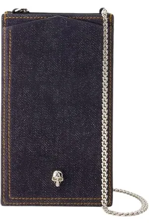 Alexander McQueen Akcesoria, Kobieta, Niebieski, ONE SIZE, Skull Skórzane Etui na Telefon
