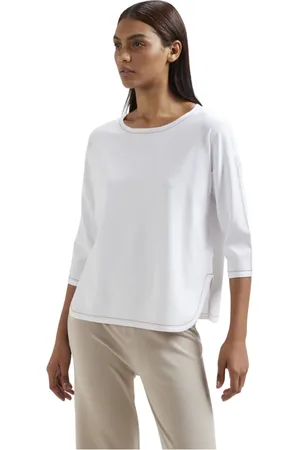 KANGRA CASHMERE Koszulki, Kobieta, Biały, L, Biała Sweter 3/4 Rękaw
