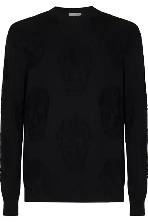 Alexander McQueen Swetry, Mężczyzna, Czarny, L, Czarne Swetry z Teksturowanymi Czaszkami