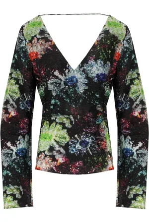 STINE GOYA Bluzki, Kobieta, Czarny, M, Poliester, Kwiatowy Top Peplum Wielokolorowy Zrecyklingowany Poliester