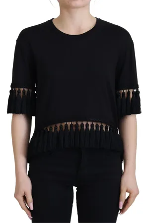 Dolce & Gabbana Koszulki, Kobieta, Czarny, S, Czarna Bawełniana Bluzka Top