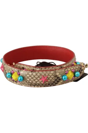 Dolce & Gabbana Akcesoria, Kobieta, Beżowy, ONE SIZE, Beżowy Pasek na Ramię z Skóry Pytona i Kryształów