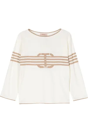 Twin-Set Bluzy, Kobieta, Biały, M, Śnieżnobiała i Beżowa Maxi Sweter