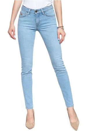 Lee Jeansy, Kobieta, Niebieski, W30 L33, Niebieskie Dżinsy Skinny z Wysokim Stanem i Naszywką z Logo