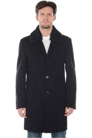 D.A. Daniele Alessandrini Płaszcze, Mężczyzna, Czarny, 2XL, Serious Fur Trim Kurtka Płaszcz