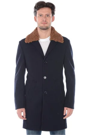 D.A. Daniele Alessandrini Płaszcze, Mężczyzna, Niebieski, 2XL, Serious Fur Trim Kurtka Płaszcz
