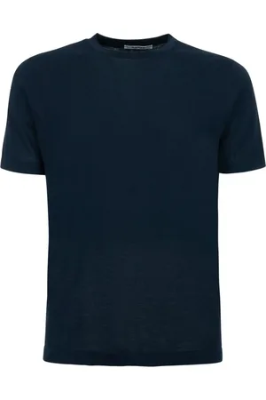 KANGRA CASHMERE Koszulki, Mężczyzna, Niebieski, M, Niebieski Bawełniany Z żebrem Crewneck T-shirt