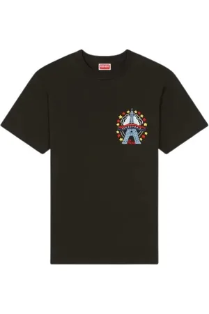 Kenzo Koszulki, Mężczyzna, Czarny, S, Eiffel Tower Wyszywana Slim Fit T-shirt