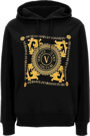 VERSACE Bluzy, Mężczyzna, Czarny, XS, Bluza z Kapturem z Logo z Bawełny Czarna
