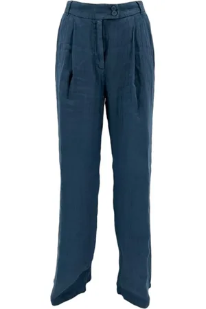 120% Lino Spodnie, Kobieta, Niebieski, S, Wide Trousers