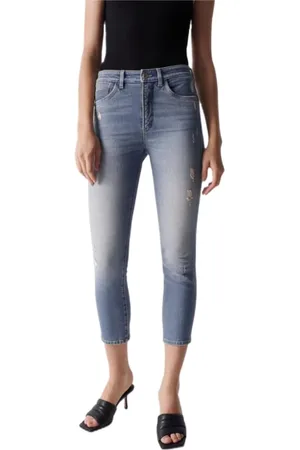 Salsa Jeansy, Kobieta, Niebieski, W27 L28, Denim, Slim Cropped Faith Jeansy