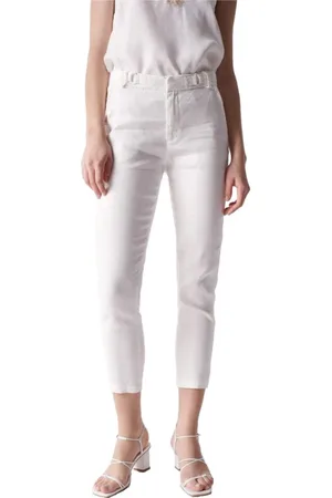 Salsa Spodnie, Kobieta, Biały, W33, Slim Cropped lniane Spodnie Chino