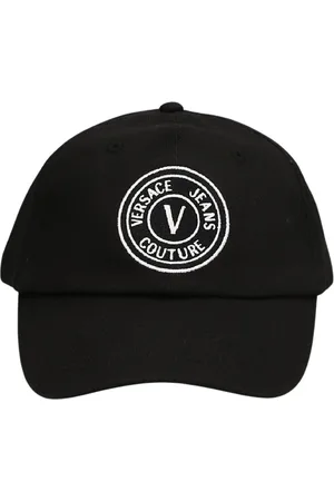VERSACE Akcesoria, Mężczyzna, Czarny, ONE SIZE, Czarna Bawełniana Czapka z Logo