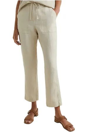 Tommy Hilfiger Spodnie, Kobieta, Beżowy, XL, Len, Lniane spodnie boyfriend