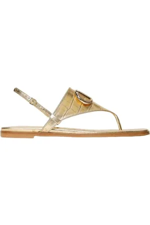 Twin-Set Buty, Kobieta, Żółty, 38 EU, Płaskie skórzane sandały lamé z regulowanym paskiem