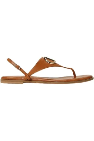 Twin-Set Buty, Kobieta, brązowy, 40 EU, Płaskie skórzane sandały z regulowanym paskiem