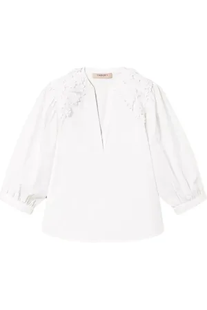 Twin-Set Bluzki, Kobieta, Biały, S, Kwiatowy Patch Poplin Bluzka