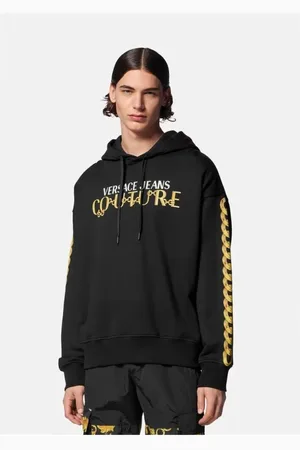 VERSACE Bluzy, Mężczyzna, Czarny, M, Chain Logo Hoodie Czarno/Złoty