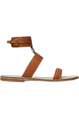 Twin-Set Buty, Kobieta, brązowy, 39 EU, Płaskie skórzane sandały z ćwiekami