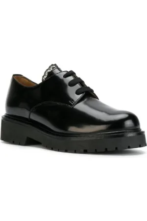 Twin-Set Buty, Kobieta, Czarny, 40 EU, Czarne skórzane sznurowane derbysy z koronką