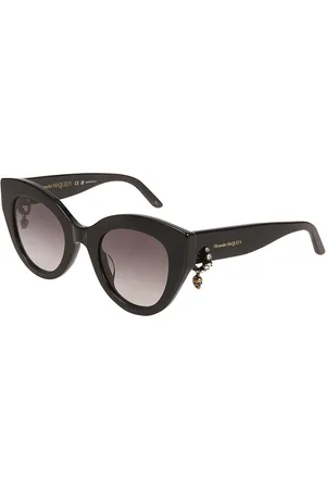 Alexander McQueen Akcesoria, Kobieta, Czarny, ONE SIZE, Czarne Okrągłe Okulary Przeciwsłoneczne Czaszka Charm