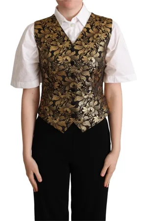 Dolce & Gabbana Kurtki, Kobieta, Wielobarwność, XL, Czarno-Złoty Żakardowy Jedwabny Kamizelka