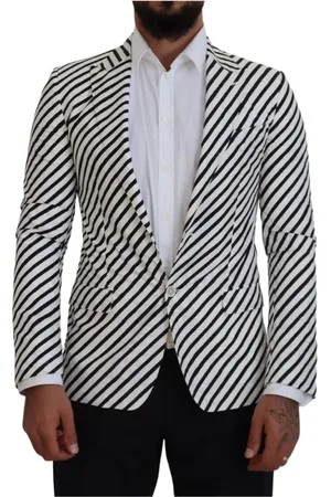 Dolce & Gabbana Kurtki, Mężczyzna, Czarny, S, Rayon, Biała Marynarka w Paski Styl Sportowy