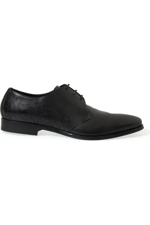 Dolce & Gabbana Buty, Mężczyzna, Czarny, 43 EU, Czarne Skórzane Buty Derby na Sznurowadła