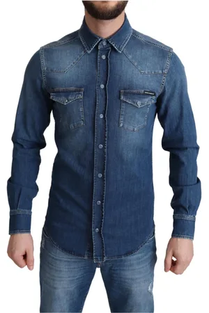 Dolce & Gabbana Koszule, Mężczyzna, Niebieski, S, Denim, Polo Shirts