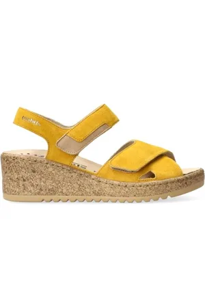 Mephisto Buty, Kobieta, Żółty, 39 EU, Zamsz, Szeroka żółta sandał z rzepem