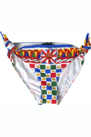Dolce & Gabbana Stroje kąpielowe, Kobieta, Wielobarwność, M, Kolorowy Dół Bikini z Nadrukiem Carretto