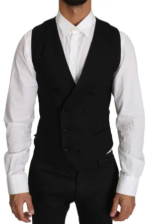 Dolce & Gabbana Garnitury, Mężczyzna, Biały, S, Szary Wełniany Dwurzędowy Kamizelka Slim Fit