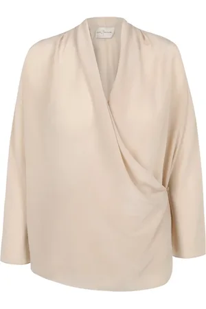 Cortana Bluzki, Kobieta, Beżowy, XL, Jedwabny top z przodu z V-neck
