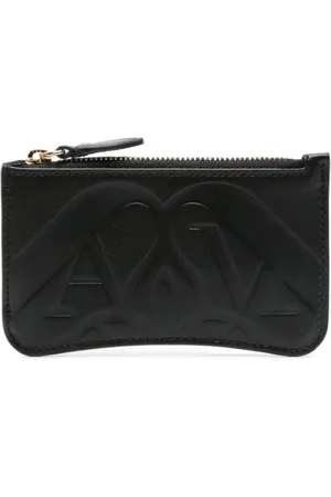 Alexander McQueen Akcesoria, Kobieta, Czarny, ONE SIZE, Czarna Skórzana Portmonetka z Nadrukiem Logo