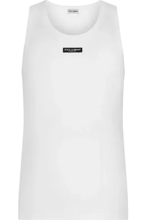 Dolce & Gabbana Koszulki, Mężczyzna, Biały, L, Spandex, Biała Tank Top z Logo Label