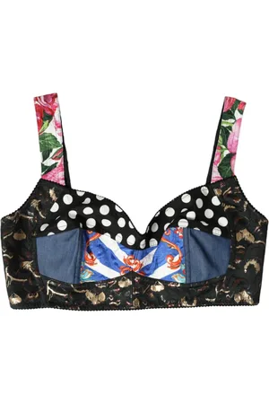 Dolce & Gabbana Koszulki, Kobieta, Wielobarwność, L, Bawełna, Kwiatowy Crop Top