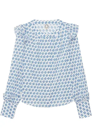 Inès de la Fressange Bluzki, Kobieta, Niebieski, M, Bawełna, Nowoczesny Marszczony Bawełniany Top