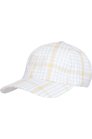 Inès de la Fressange Akcesoria, Kobieta, Biały, ONE SIZE, Bawełna, Roma Cap w kratkę z haftem liścia dębu