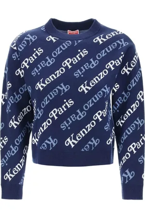Kenzo Swetry, Kobieta, Niebieski, M, Bawełna, Sweter z wzorem logo