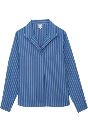 Inès de la Fressange Bluzki, Kobieta, Niebieski, XS, Bawełna, Niebieska lniana bawełniana koszula oversize