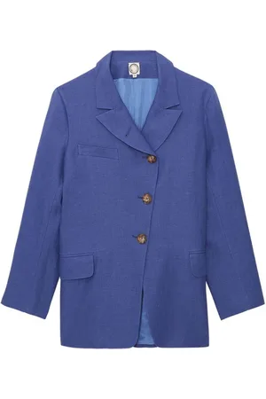 Inès de la Fressange Kurtki, Kobieta, Niebieski, 2XS, Len, Niebieska lniana kurtka Yohan Elegancki styl