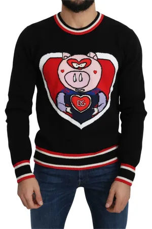 Dolce & Gabbana Bluzy, Mężczyzna, Czarny, M, Kaszmir, Czarny Sweter z Kaszmiru Pig of the Year