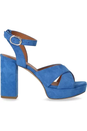 Via Roma Buty, Kobieta, Niebieski, 38 EU, Zamsz, Niebieski Sandał na Obcasie z Krzyżowym Detalem