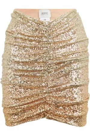 Pinko Spódnice, Kobieta, Żółty, M, Złota Mini Spódnica z Cekinami Zmarszczony Design