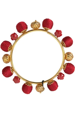 Dolce & Gabbana Akcesoria, Kobieta, Żółty, ONE SIZE, Złoty Mosiądz Czerwony Sicilia Natale Róże Bransoletka