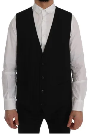 Dolce & Gabbana Garnitury, Mężczyzna, Czarny, L, Rayon, Kamizelka Paski Staff