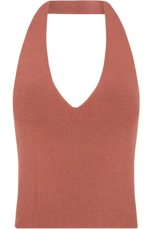 Cortana Koszulki, Kobieta, Czerwony, M, Jedwabny Tussah Halter Top Łosoś