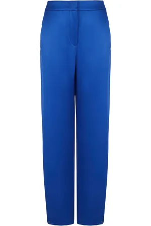 Giorgio Armani Spodnie, Kobieta, Niebieski, M, Niebieskie Jedwabne Spodnie Wytłaczane Żebrowane