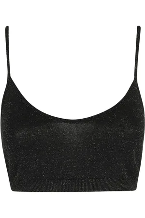 FEDERICA TOSI Koszulki, Kobieta, Czarny, S, Lurex Cropped Top z Cienkimi Ramiączkami