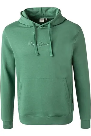Pepe Jeans Bluzy, Mężczyzna, Zielony, M, Bawełniana bluza z haftowanym logo